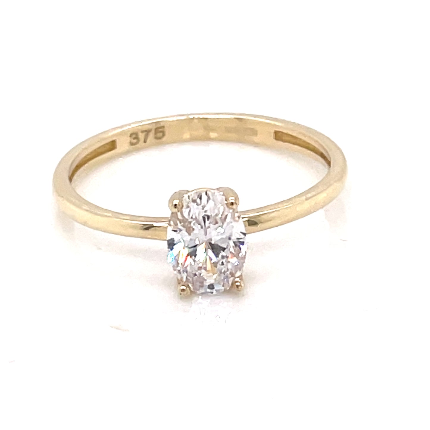 9ct Gold Classic CZ Oval Solitaire Ring GRZ345