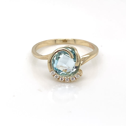 9ct Gold Blue Topaz & CZ Swirl Ring GRX270