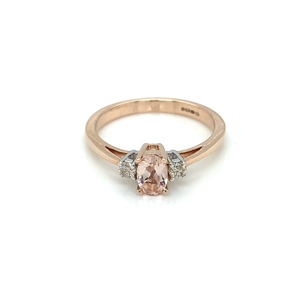 9ct Rose Gold Morganite & Diamond Ring GRX267