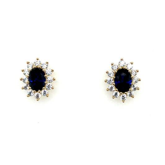 9ct Yellow Gold Created Sapphire CZ Oval Cluster Earrings GES110
