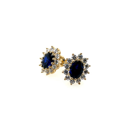 9ct Yellow Gold Created Sapphire CZ Oval Cluster Earrings GES110