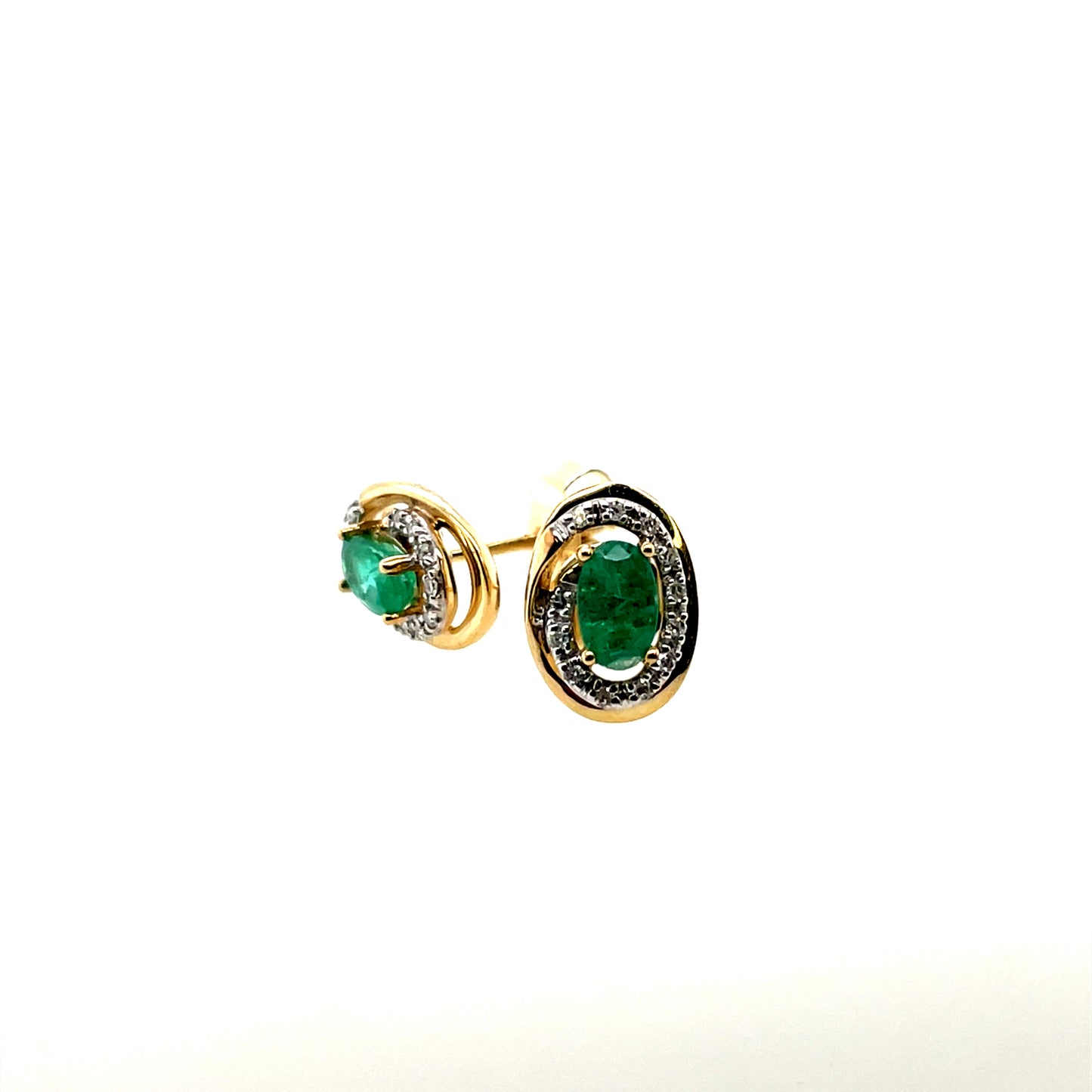 9ct Gold Emerald & Diamond Stud Earrings GEE66