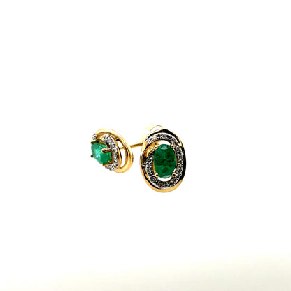 9ct Gold Emerald & Diamond Stud Earrings GEE66