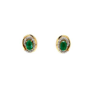 9ct Gold Emerald & Diamond Stud Earrings GEE66