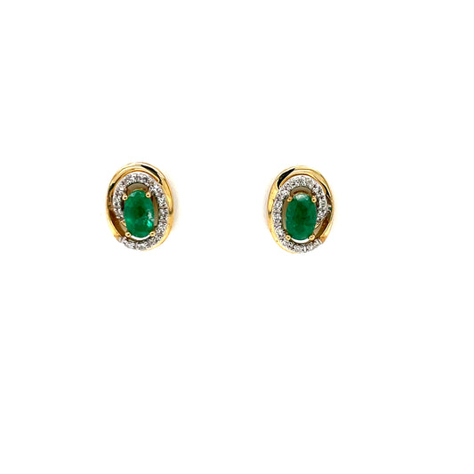 9ct Gold Emerald & Diamond Stud Earrings GEE66