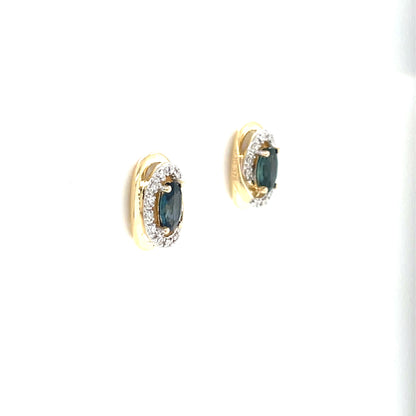 9ct Gold Real Sapphire & Diamond Stud Earrings GES116