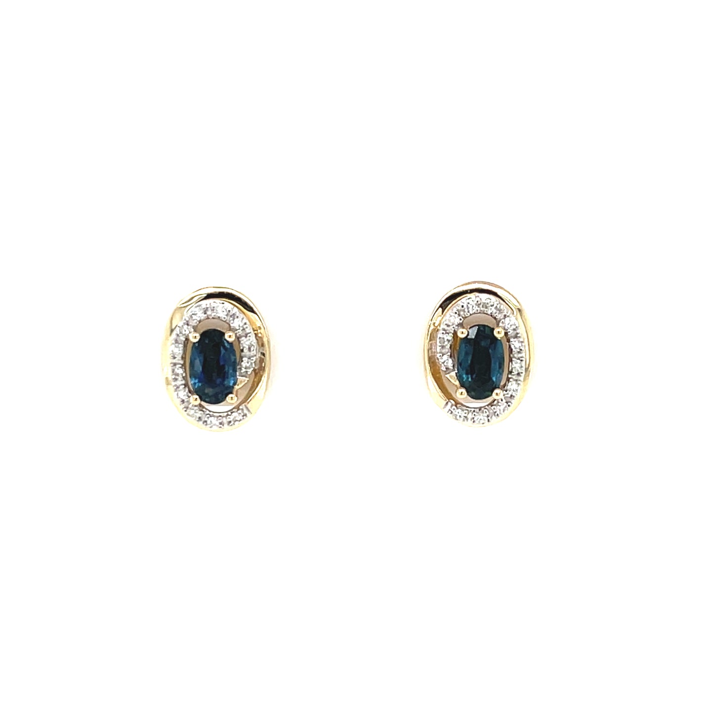 9ct Gold Real Sapphire & Diamond Stud Earrings GES116