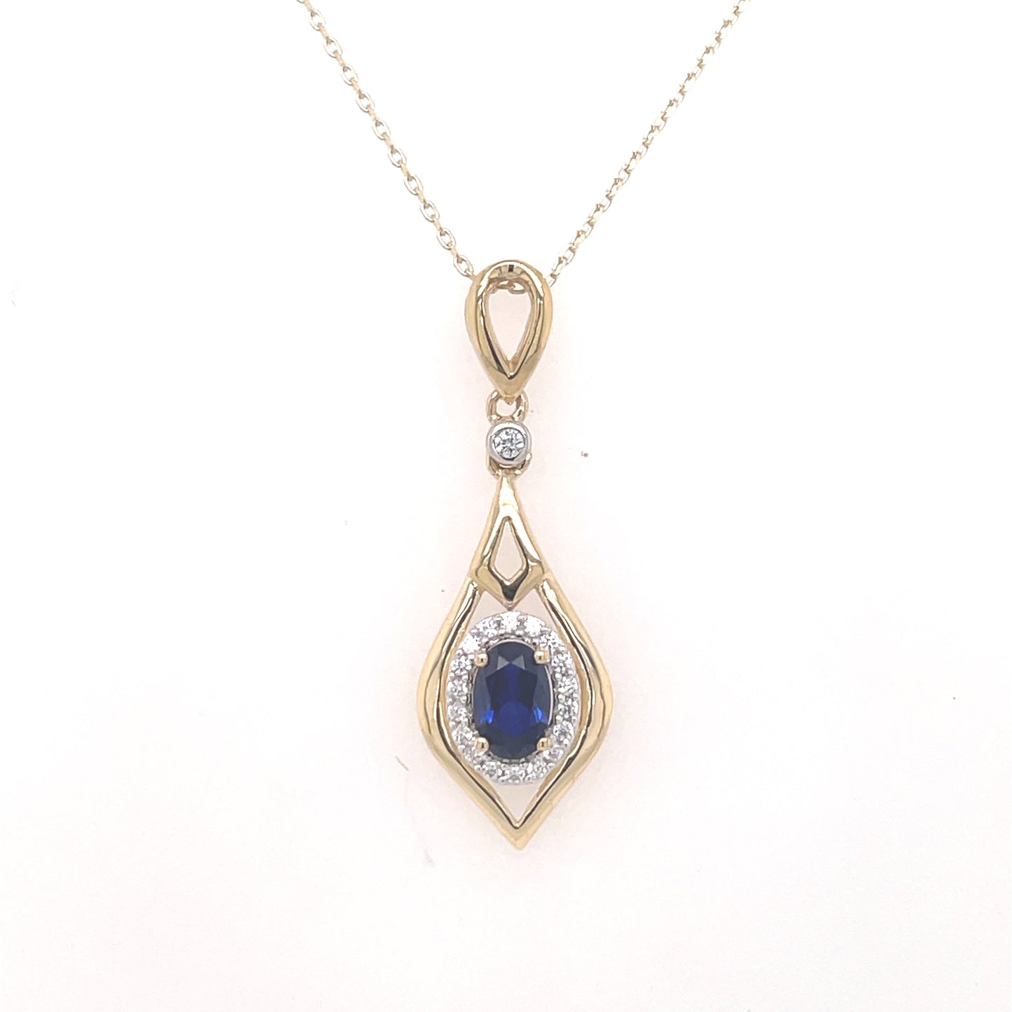 9ct Gold Created Sapphire & CZ Marquis Pendant GPS83