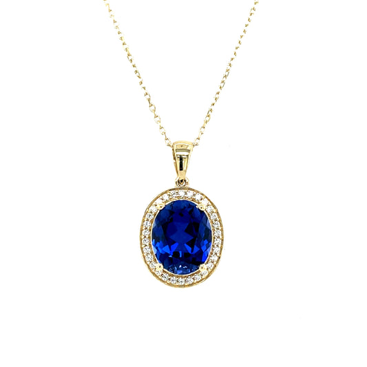 9ct Gold Created Sapphire  & CZ Pendant GPS93