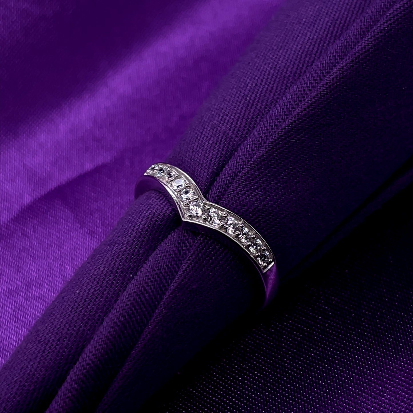 9ct White Gold CZ Wishbone Ring WRA051