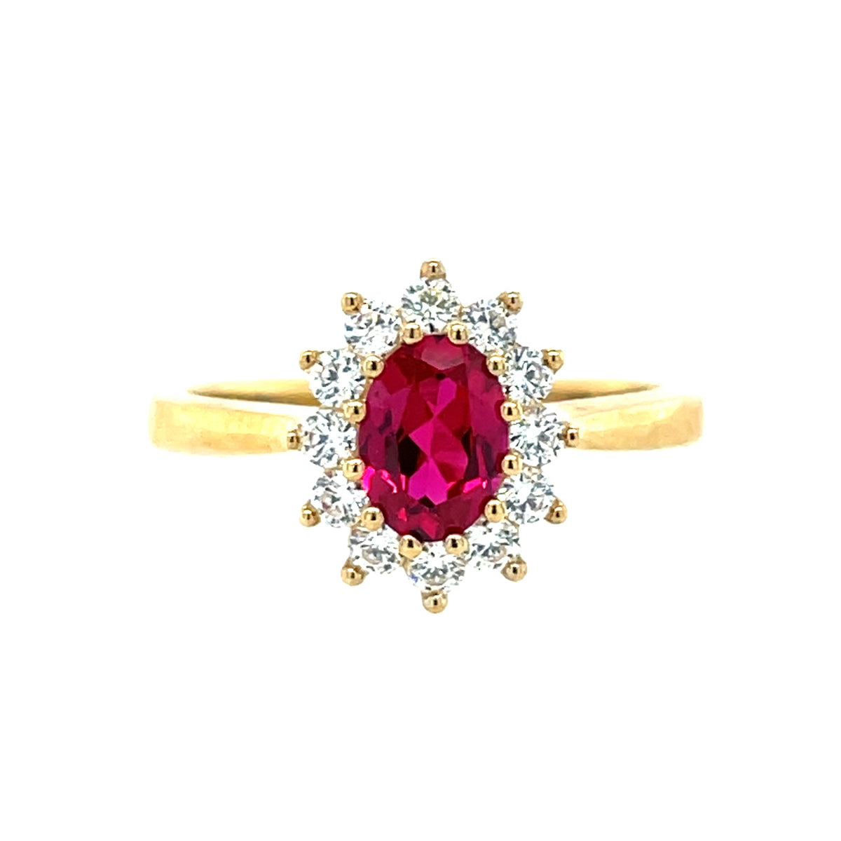 9ct Gold  Created Ruby & CZ Cluster Ring GRR146
