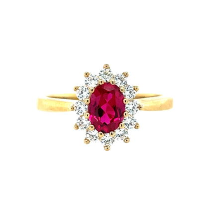 9ct Gold  Created Ruby & CZ Cluster Ring GRR146