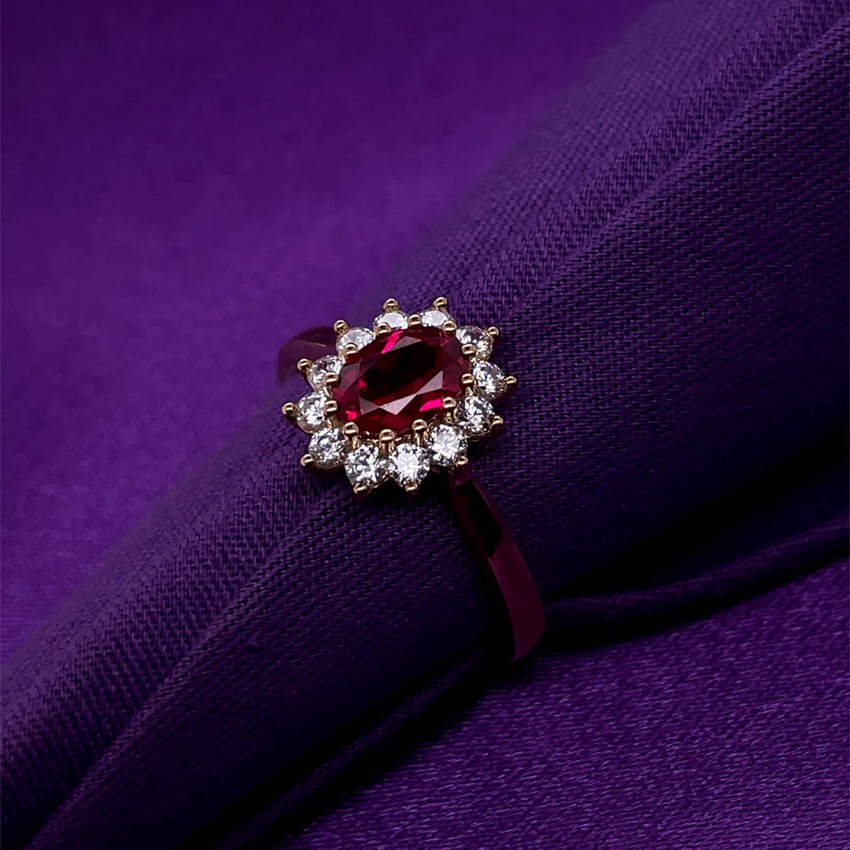 9ct Gold  Created Ruby & CZ Cluster Ring GRR146
