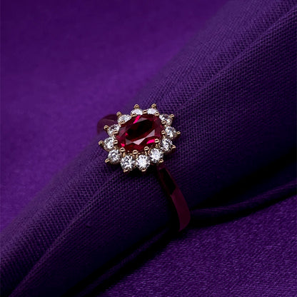 9ct Gold  Created Ruby & CZ Cluster Ring GRR146