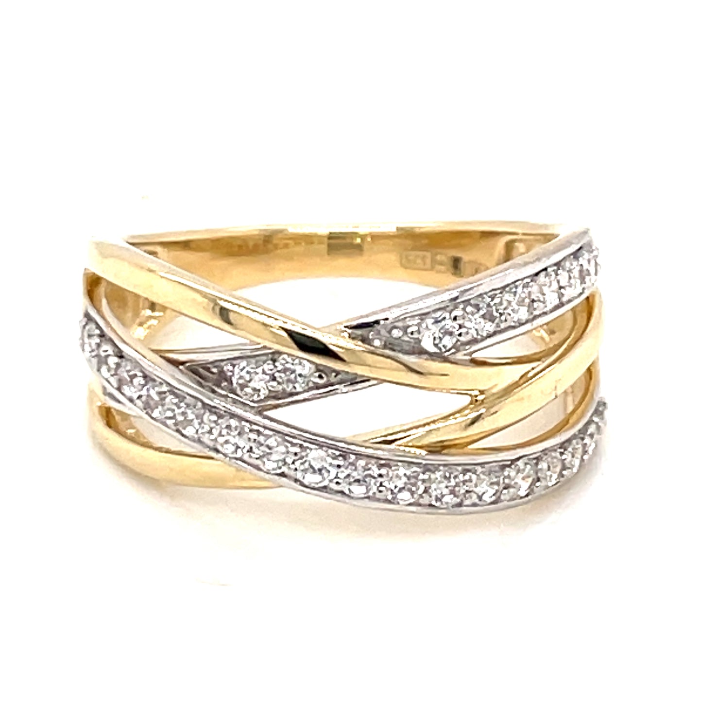 9ct Gold  CZ Crossover Band Ring GRZ330