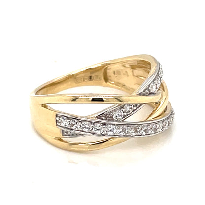 9ct Gold  CZ Crossover Band Ring GRZ330