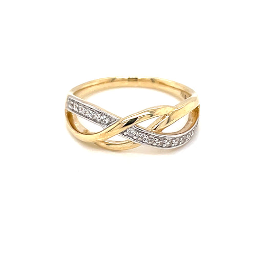 9ct Gold CZ Crossover Band Ring GRZ333