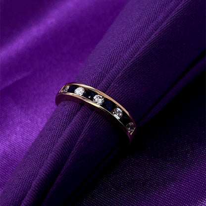 9ct Gold Created Sapphire & CZ Channel-set Eternity Ring GRS158