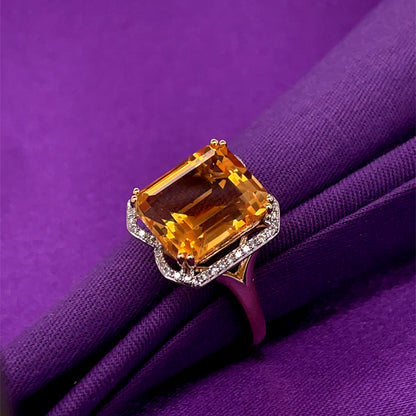 9ct Gold Citrine & Diamond Cocktail Ring GRX293