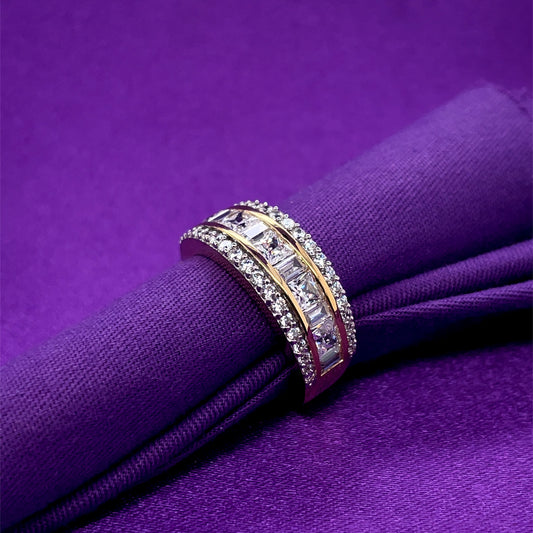 9ct Gold CZ Three Row Band Ring GRZ373