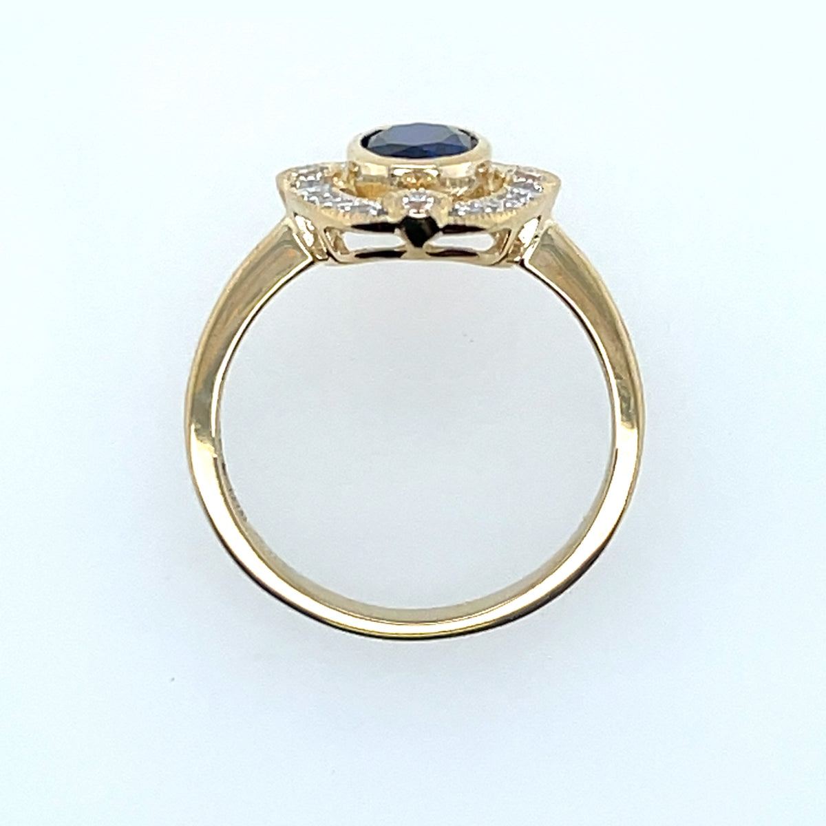 9ct  Gold Created Sapphire & CZ Vintage Style Ring GRS294