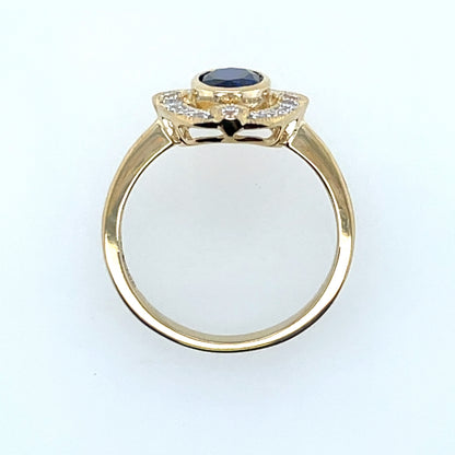 9ct  Gold Created Sapphire & CZ Vintage Style Ring GRS294