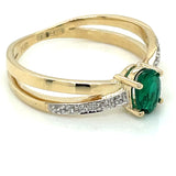 9ct Gold  Created Emerald & CZ Kiss Ring GRE124