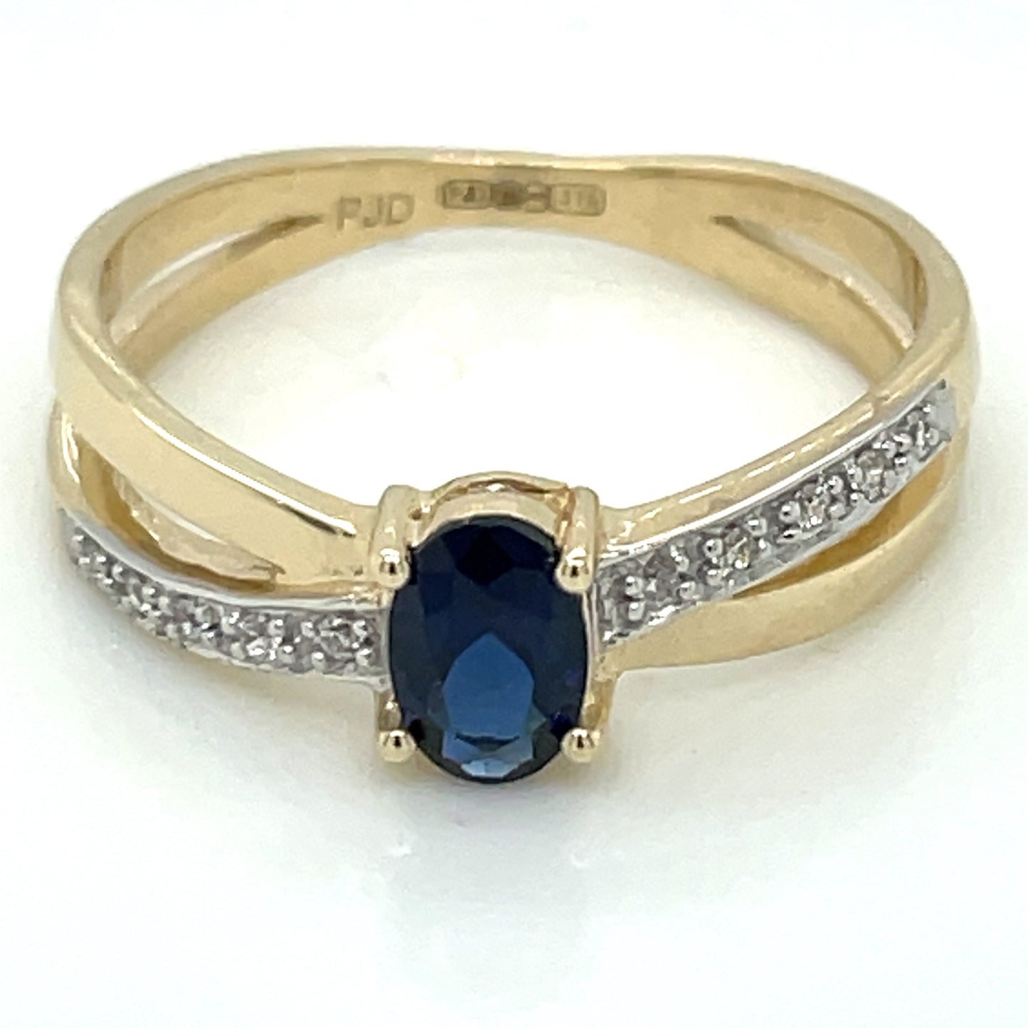 9ct Gold  Created Sapphire& CZ Kiss Ring GRS253