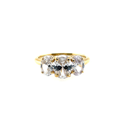 9ct Gold CZ Oval Trilogy Ring GRZ375