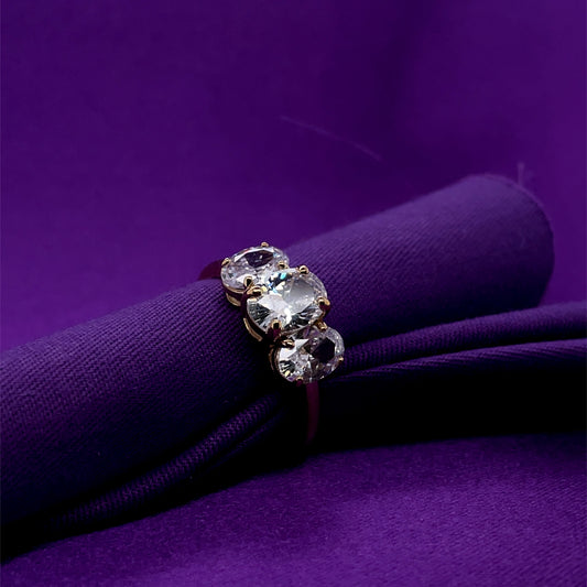 9ct Gold CZ Oval Trilogy Ring GRZ375