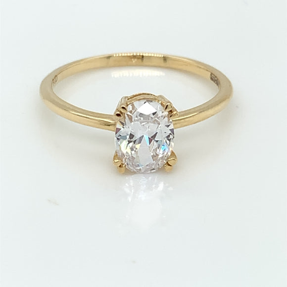 9ct Gold Classic Oval CZ Solitaire Ring GRZ304