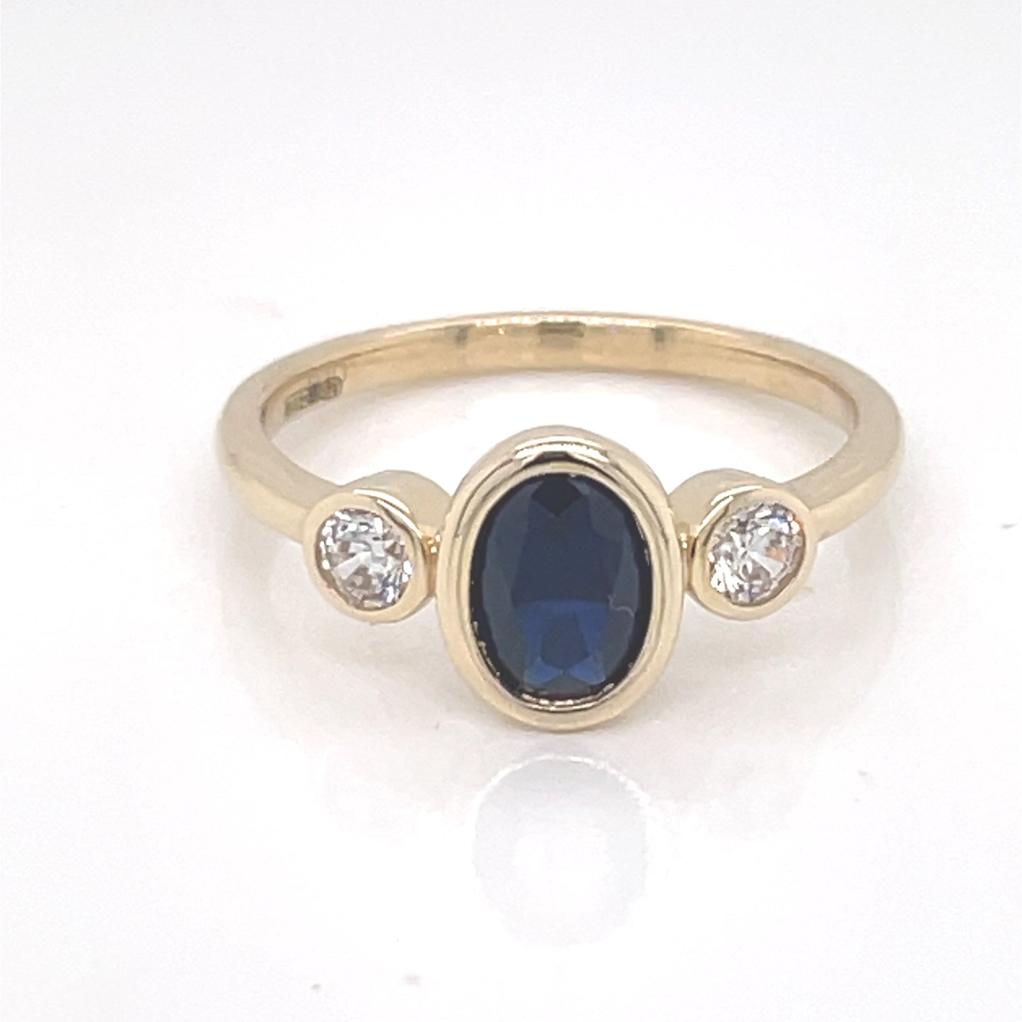 9ct Gold Created Sapphire & CZ 3 Stone Ring GRS256