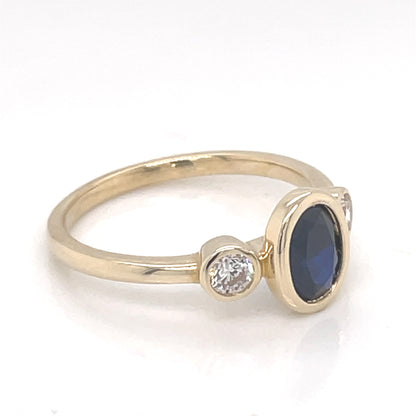 9ct Gold Created Sapphire & CZ 3 Stone Ring GRS256