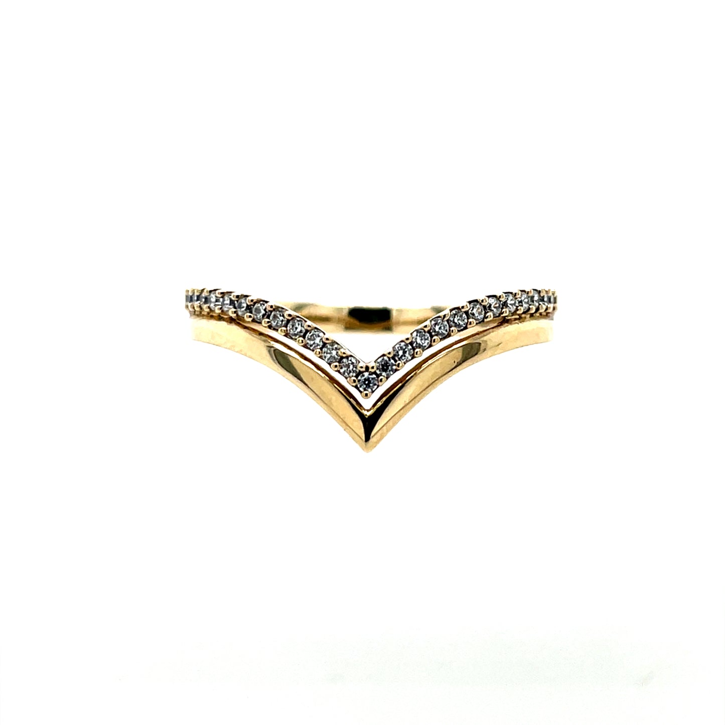 9ct Gold Split Band CZ Wishbone Ring GRA102