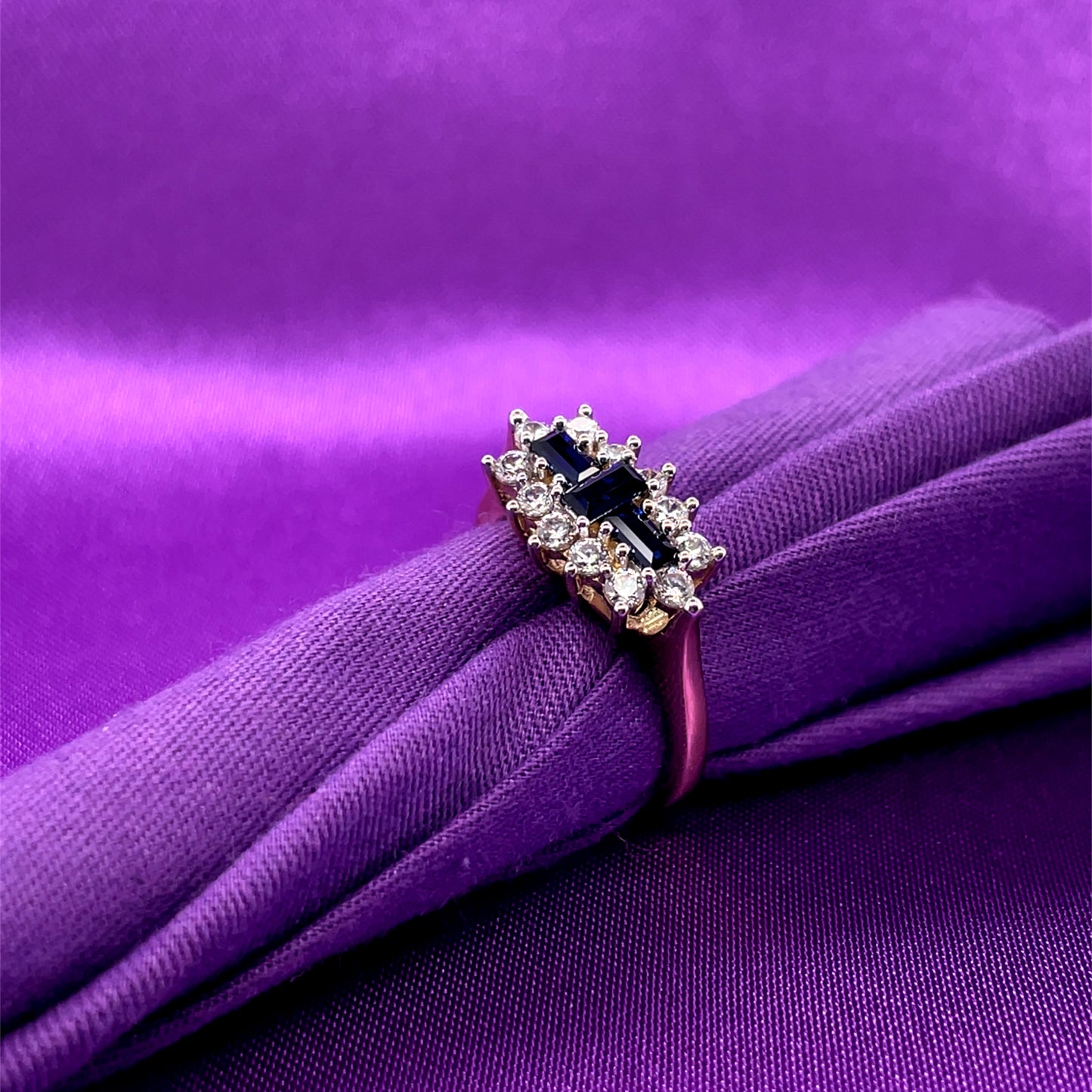 9ct Gold Created Sapphire & CZ Dress Ring GRS274