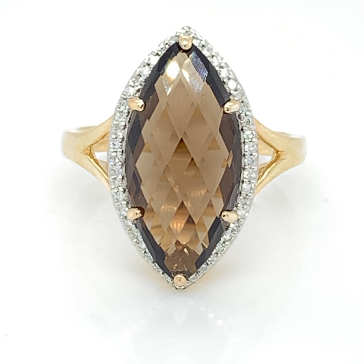 9ct Gold Marquise Smokey Quartz & Diamond Cocktail Ring GRX287