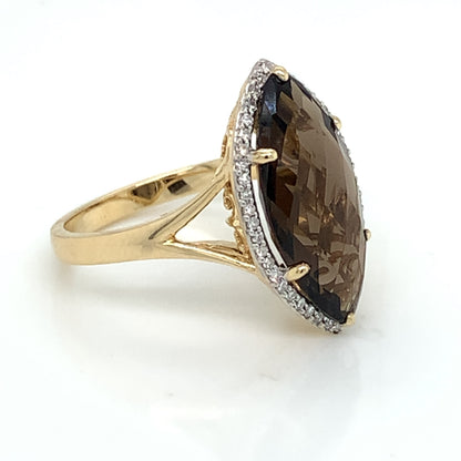 9ct Gold Marquise Smokey Quartz & Diamond Cocktail Ring GRX287