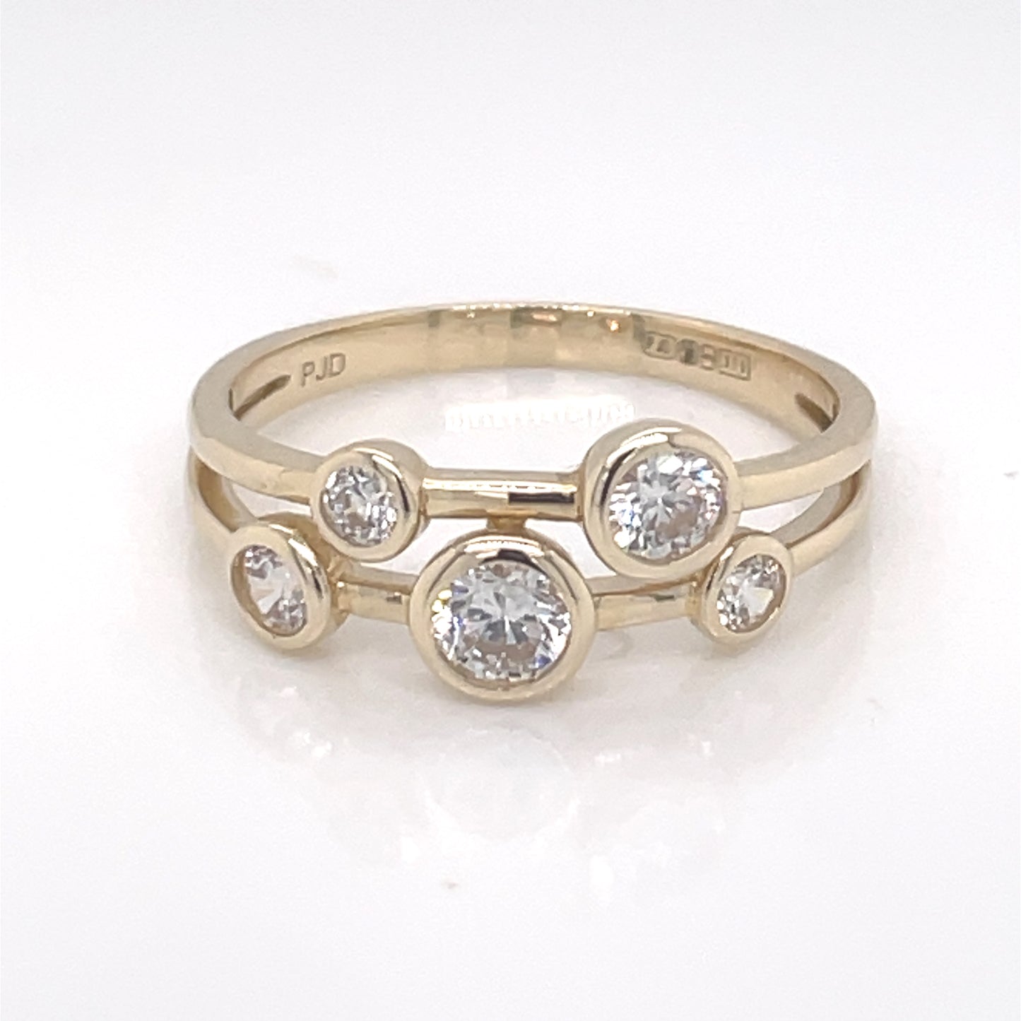 9ct Gold CZ Bubbles 2-Row Ring GRZ347