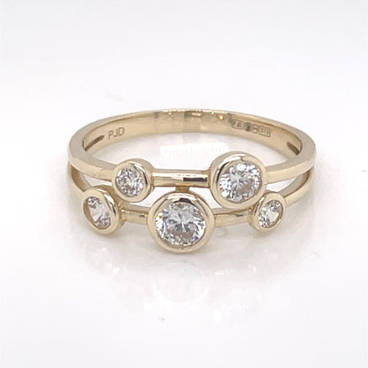 9ct Gold CZ Bubbles 2-Row Ring GRZ347