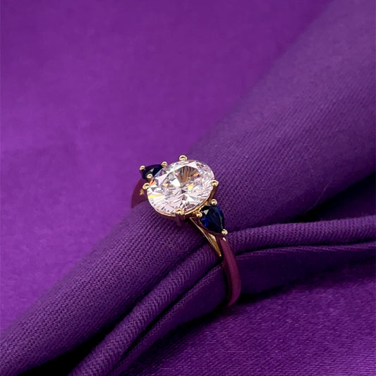 9ct Gold Created Sapphire & CZ Ring GRS279