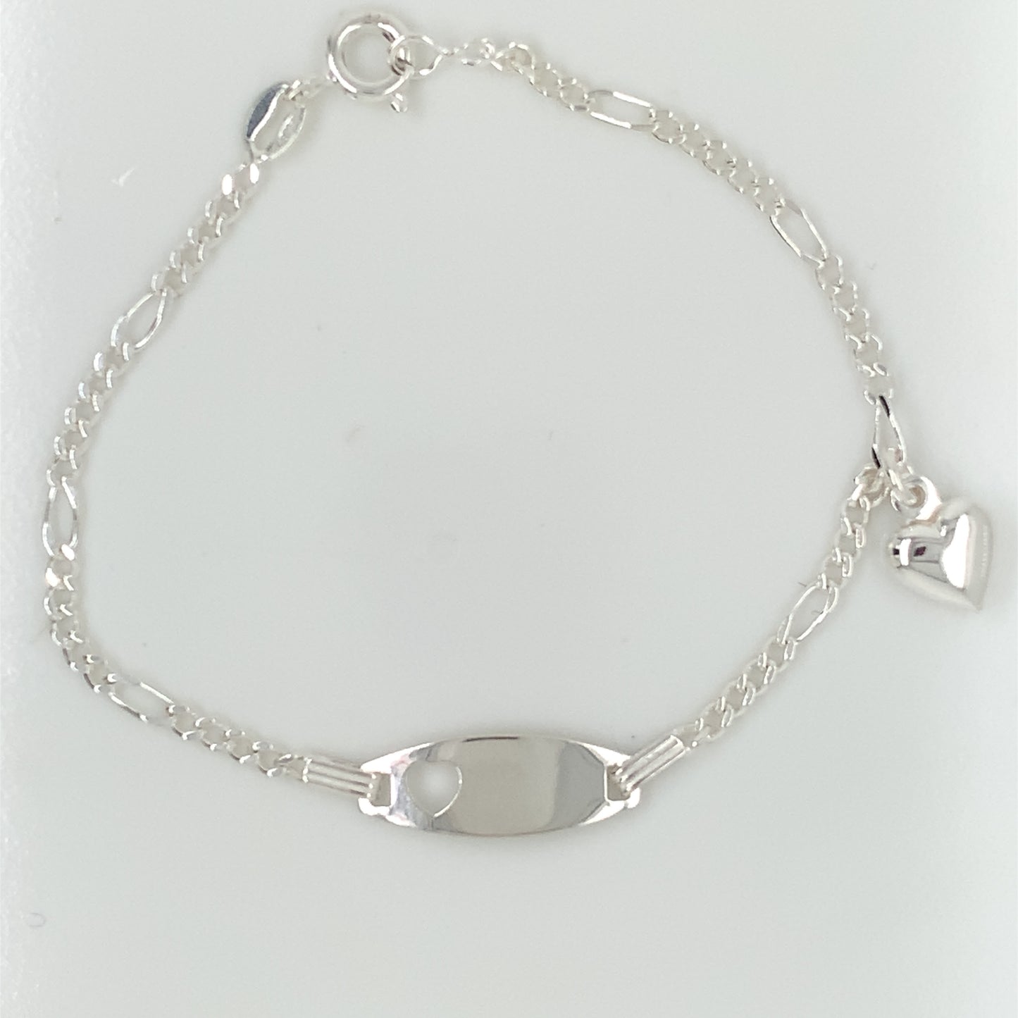 Sterling Silver Kids Engravable Heart Charm Identity Bracelet B6