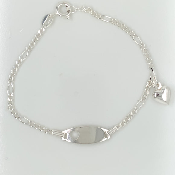 Sterling Silver Kids Engravable Heart Charm Identity Bracelet