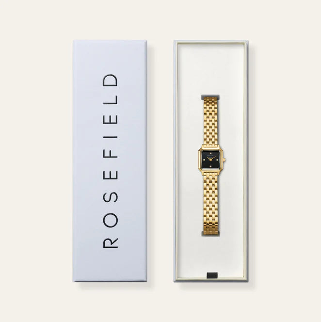 Rosefield Gold Boxelle Black Crystals Watch BBGSG-B08