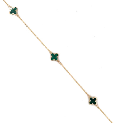 9ct Gold Malachite Clover Station Bracelet GB448