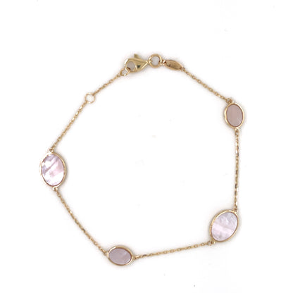 9ct Gold Pink Mother of Pearl Ovals Bracelet GB449