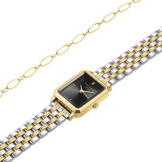 Rosefield Octagon XS Black Duotone Watch & Bracelet Gift Set BDOOG-X290