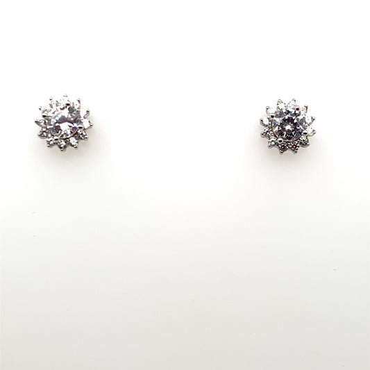 Sterling Silver CZ 7mm Halo Stud Earrings