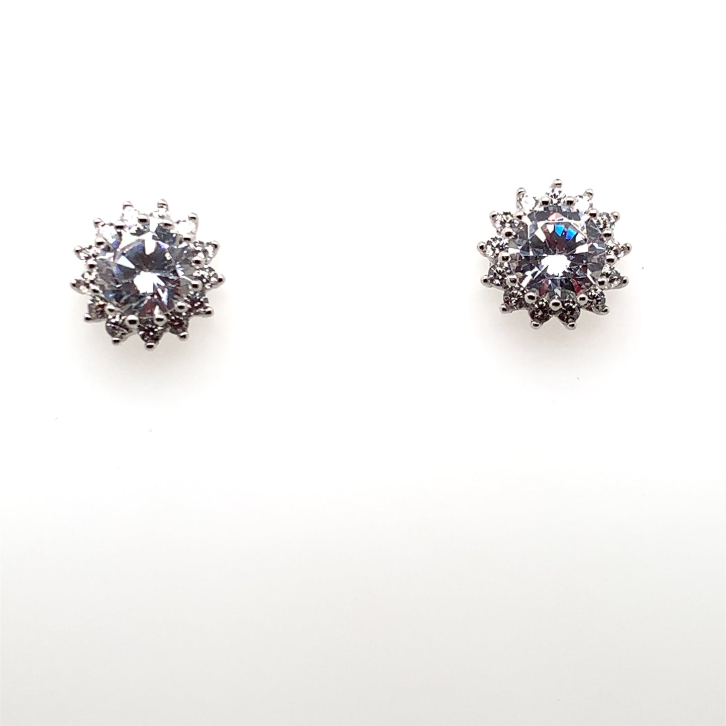 Sterling Silver CZ 10mm Sunburst Halo Stud Earrings