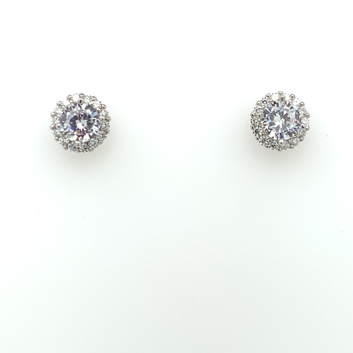 Sterling Silver CZ 7mm Halo Stud Earrings