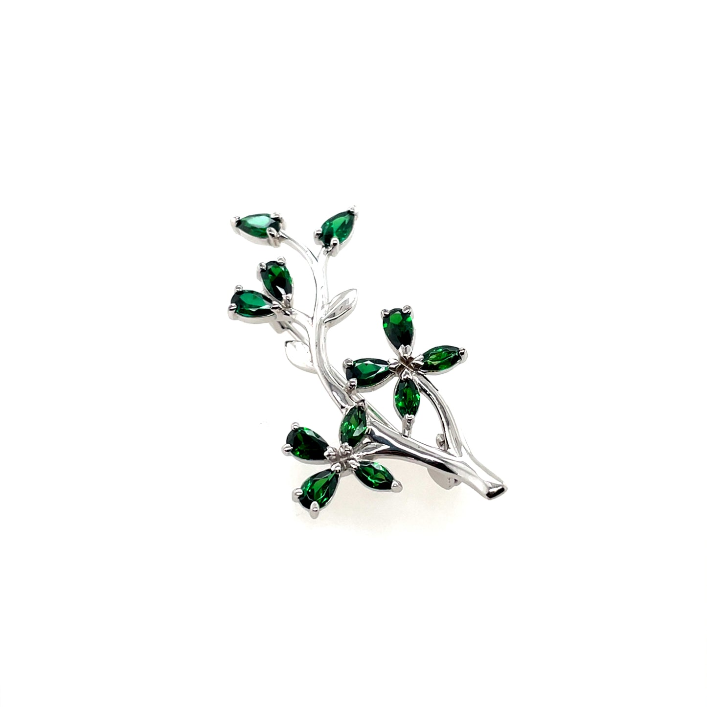 Sterling Silver Green CZ Floral Brooch BR113/E